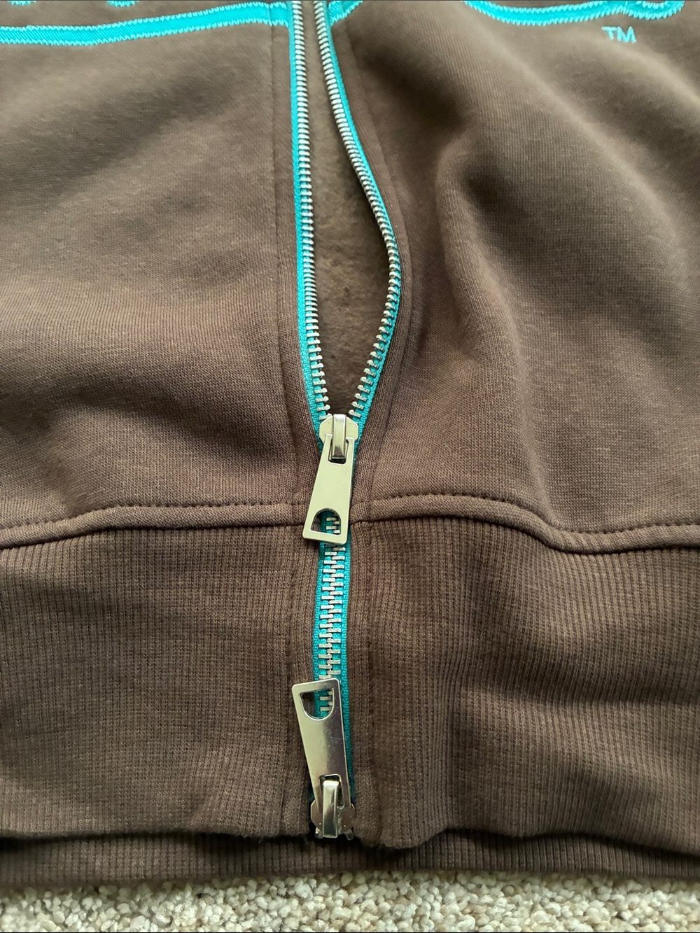 Von Dutch Brown Hoodie with Teal Logo and Zip - Picture 6 of 10